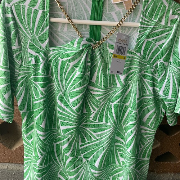 Women’s blouse,MK top for women,Michael Kors Green Leaf Print Women's Top - Picture 16 of 16